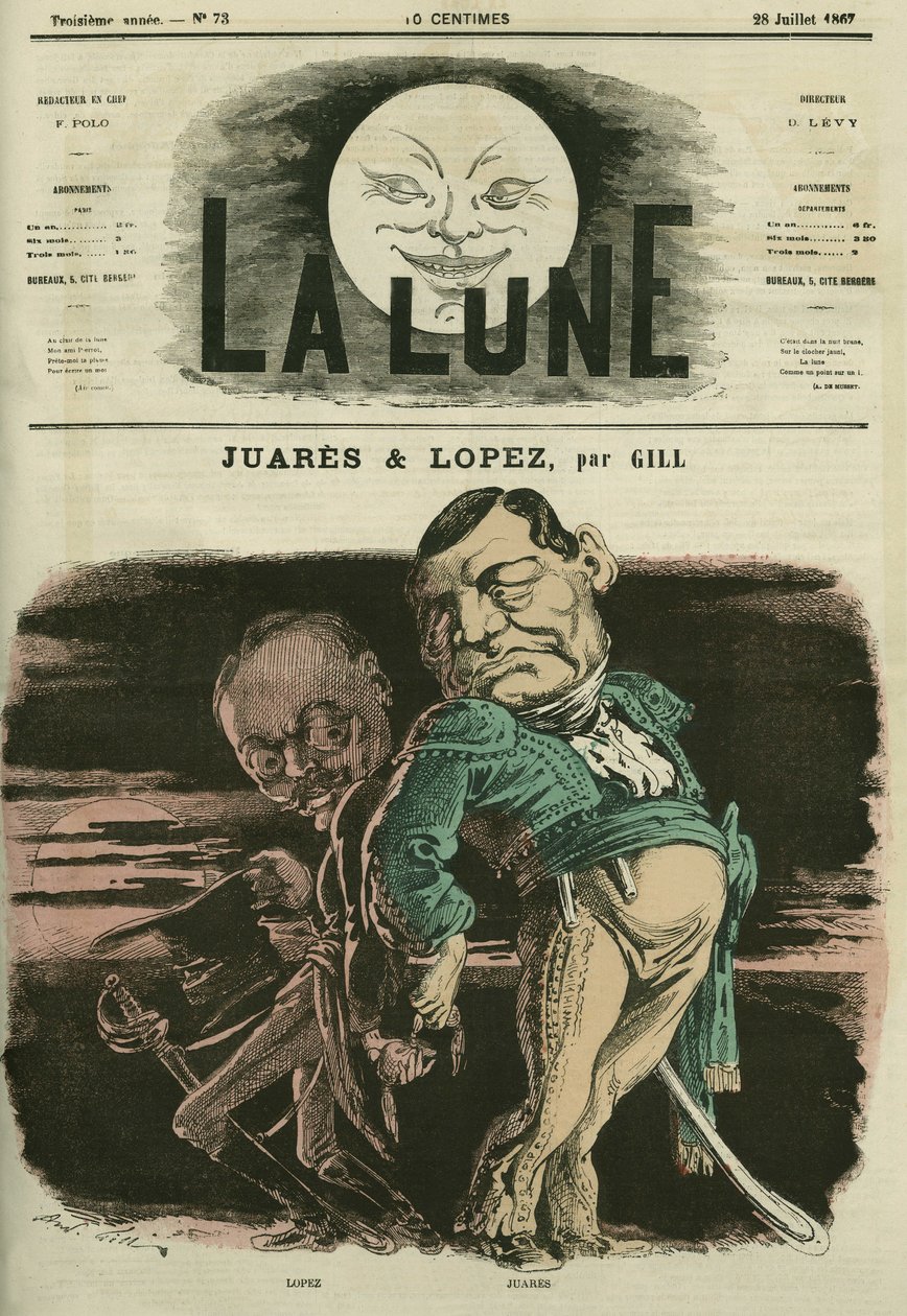Porträtt av Juarez och Lopez. Karikatyr av Gill, i "La Lune", 28 juli av Andre Gill