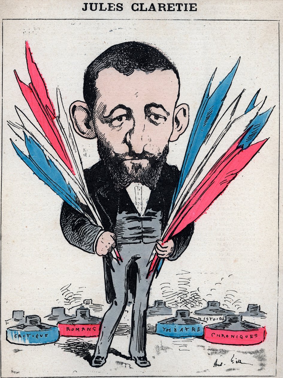 Porträtt av Jules Claretie (1840-1913), fransk romanförfattare, dramatiker och kritiker - Karikatyr av Andre Gill, i "Les Hommes d