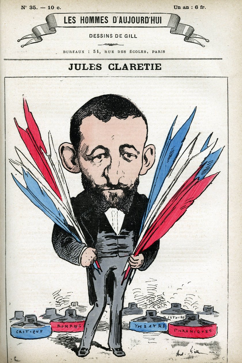 Porträtt av Jules Claretie (1840-1913), fransk romanförfattare, dramatiker och kritiker. Tecknad av Gill, i "Les Homme d