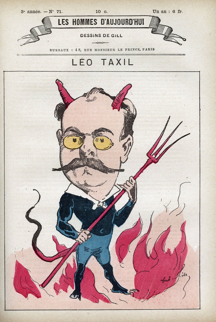 Porträtt av Leo Taxil (1854-1907), fransk författare och författare till en berömd bluff som piegaterade påven och Frankrikes eveques. Tecknad av Gill, Paris. av Andre Gill