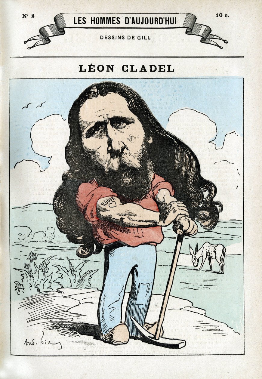 Porträtt av Leon Cladel (1835-1892), fransk man av bokstaven. Karikatyr av Gill, Paris. av Andre Gill