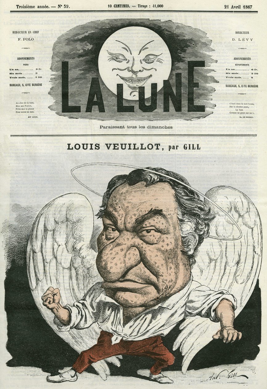 Porträtt av Louis Veuillot (1813-1883), fransk journalist och bokstäver. Tecknad av Gill, i "The Moon", 21 april av Andre Gill