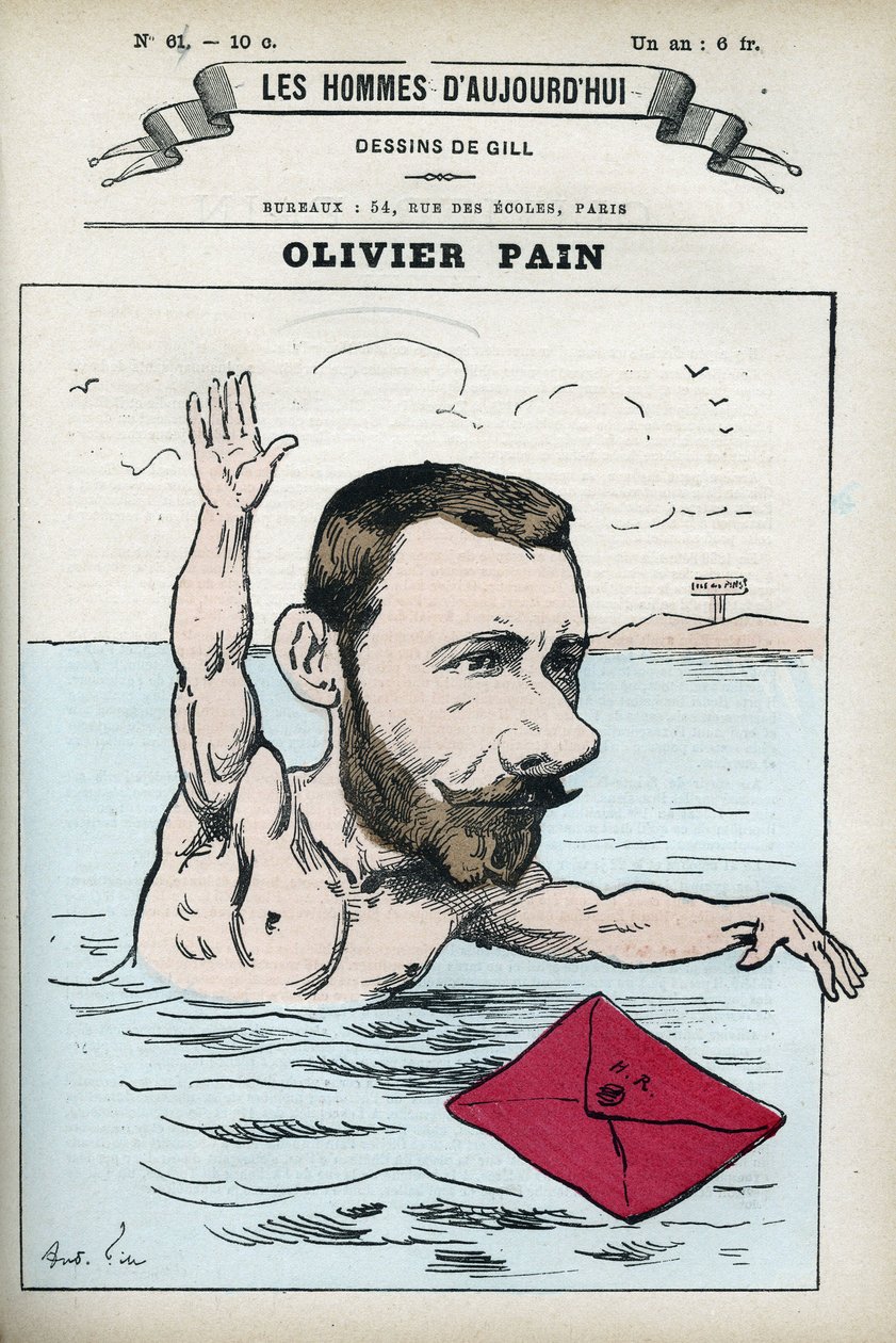 Porträtt av Olivier Pain, en fransk och kommunal politiker, han var följeslagaren till bagne och flykten av Henri Rochefort (1831-1913). Tecknad av Gill, Paris. av Andre Gill