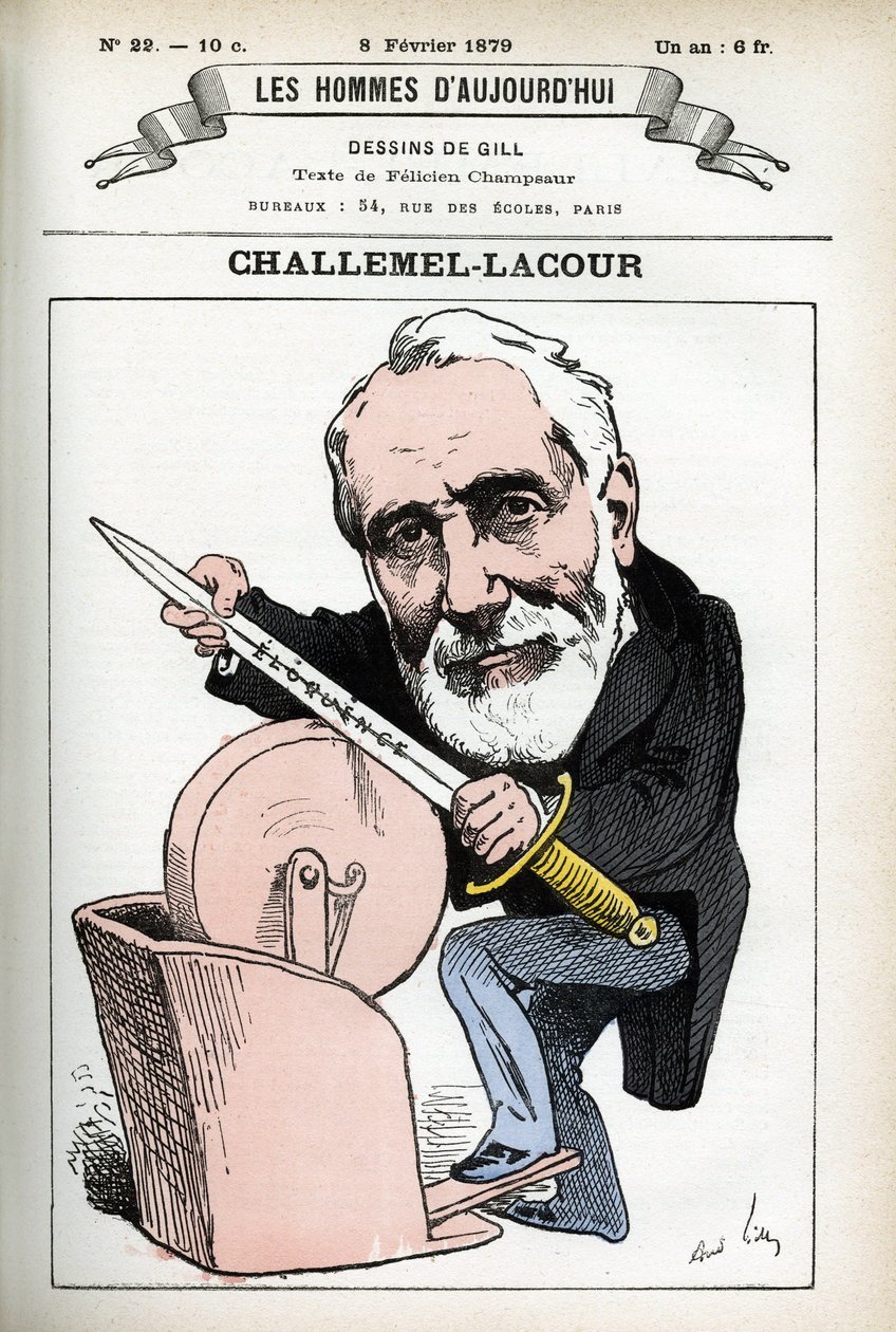 Porträtt av Paul-Armand Challemel-Lacour (1827-1896), politiker, diplomat och historiker av fransk filosofi. Tecknad av Gill, i "Les Homme d