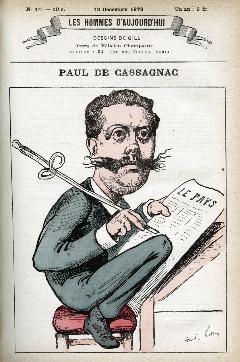 Porträtt av Paul Granier de Cassagnac (1842-1902), fransk politisk journalist. Tecknad av Gill, Paris. av Andre Gill