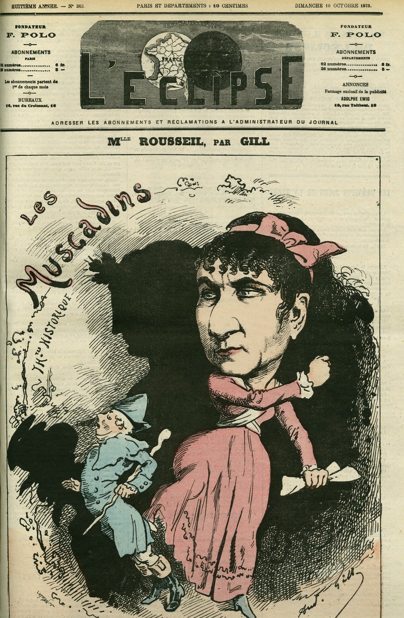 Porträtt av Roselia Rousseil, en fransk sångerska, hon spelade Comedie Francaise. Omslag i "" L
