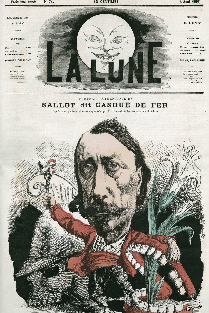 Porträtt av Sallot, känd som "Iron Helmet". Karikatyr av Gill, i "La Lune", 4 augusti av Andre Gill