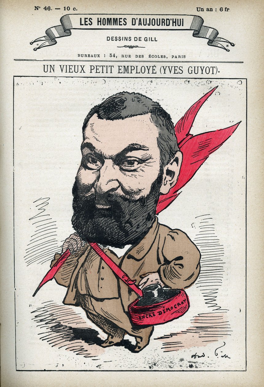 Porträtt av Yves Guyot (1843-1928), fransk politiker, publicist och ekonom. Tecknad av Gill, Paris. av Andre Gill