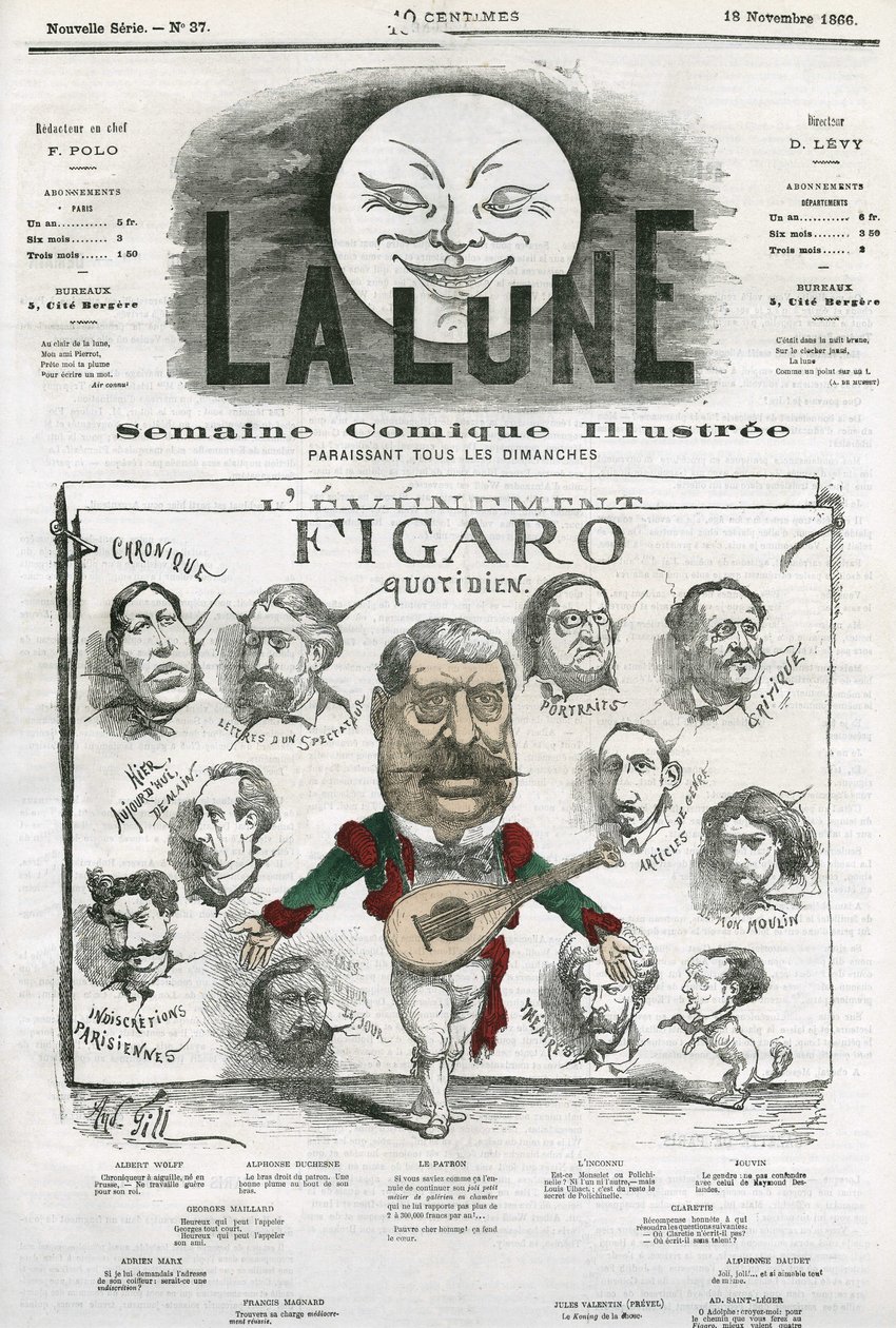 Porträtt av journalister från "Figaro Quotidien". Tecknad av Gill, i "The Moon", 18 november av Andre Gill