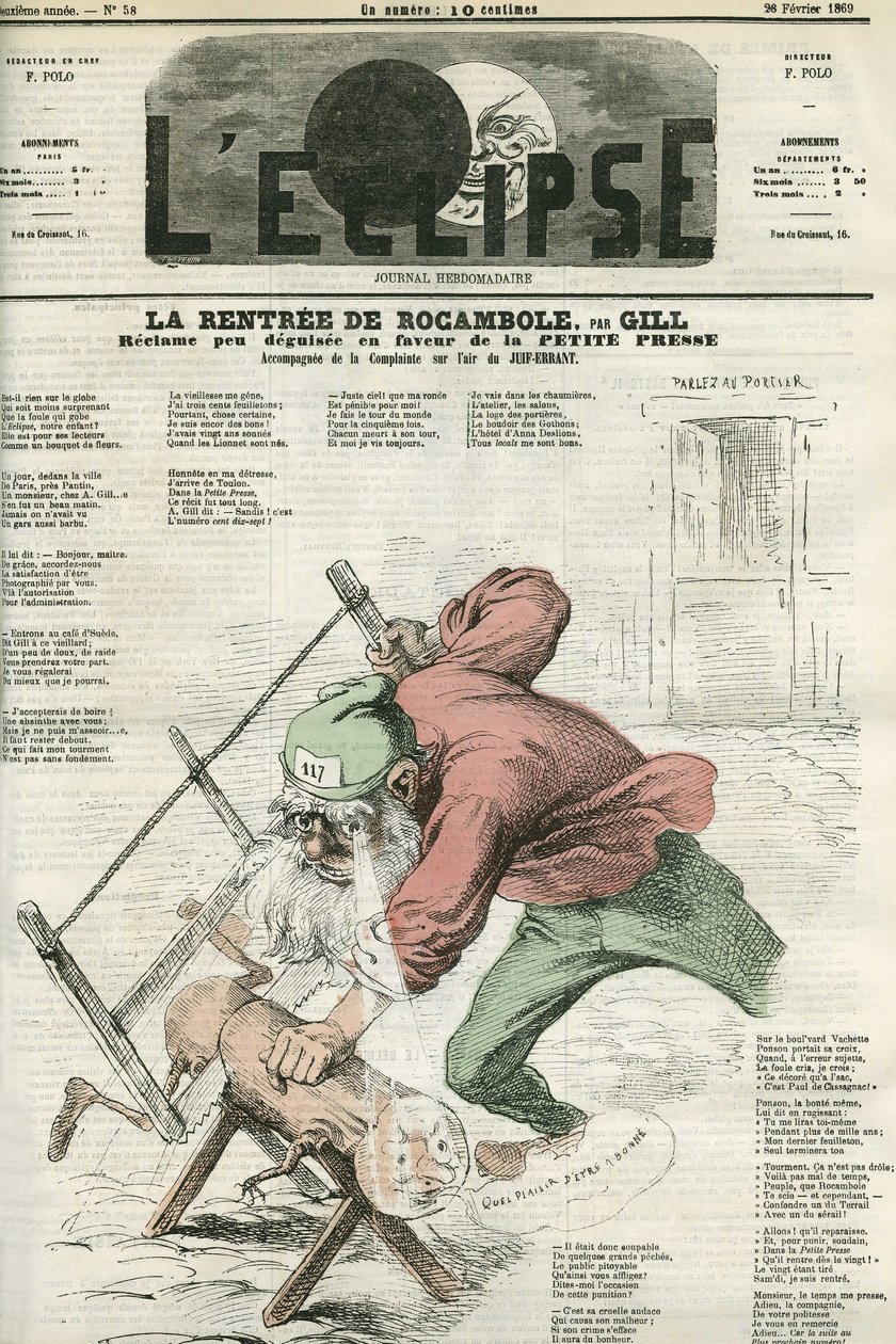 Rocamels hyra, annons för "La Petite Presse". Omslag i "" L