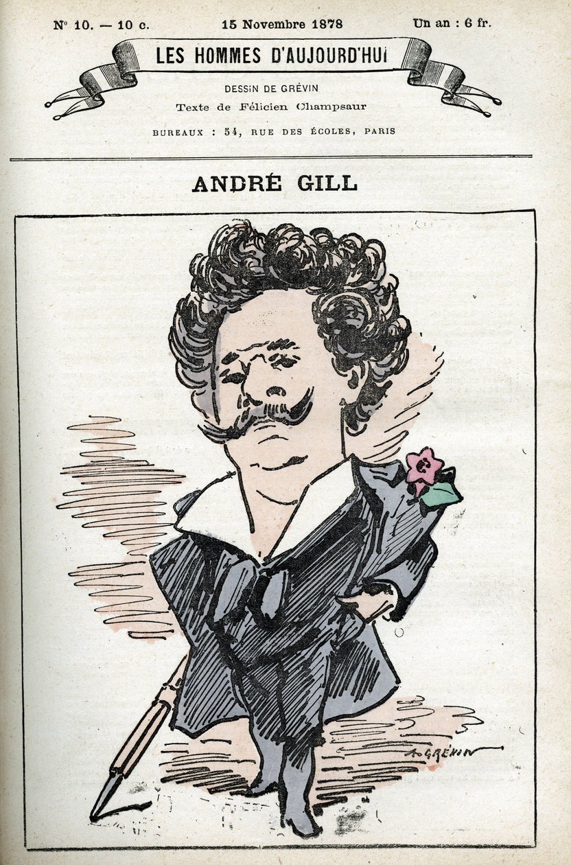 Självporträtt av Andre Gill (1840-1885), fransk serietecknare och illustratör. Tecknad film i "Män of Today" av Andre Gill