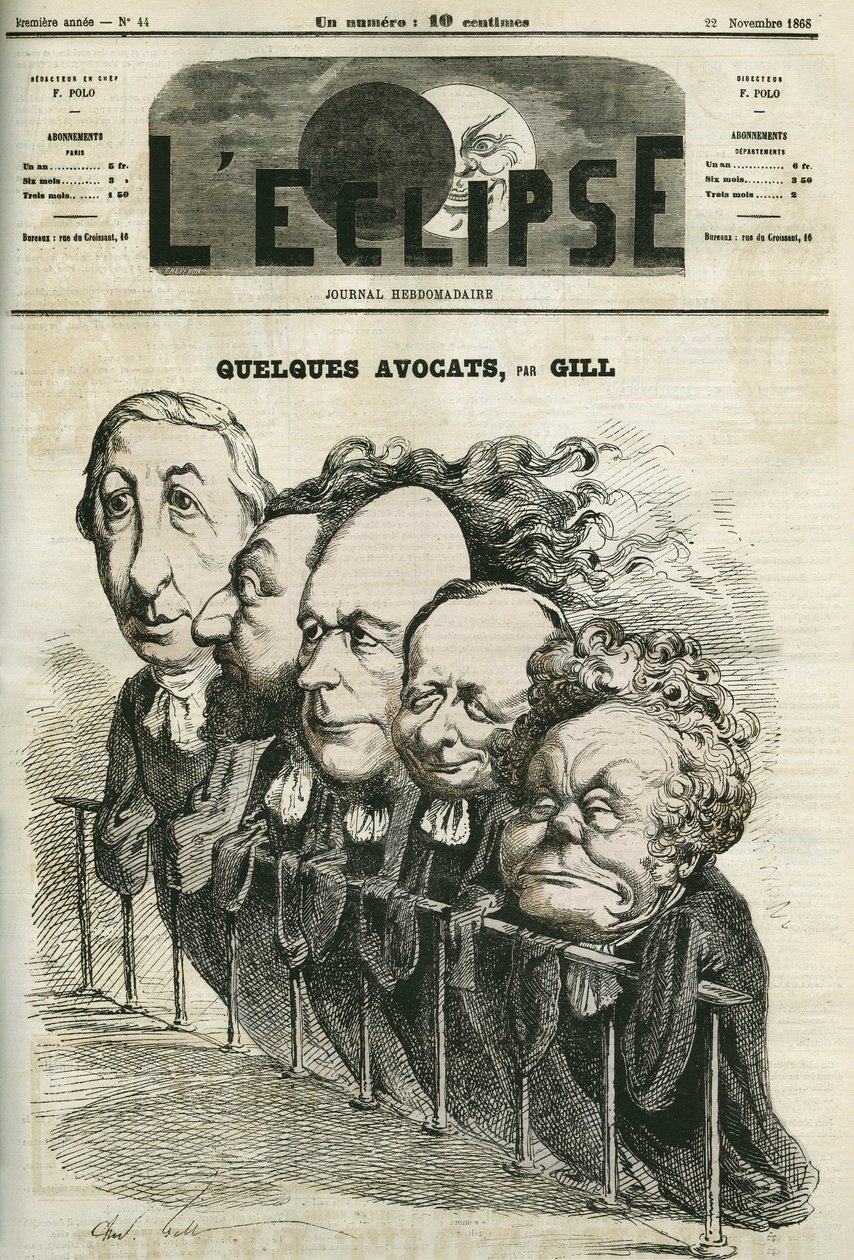 Några advokater, Emmanuel Arago (1812-1896), Leon Gambetta (1838-1882), Jules Grevy (1807-1891), Laurier och Adolphe Cremieux (1796-1880). Omslag i "" L