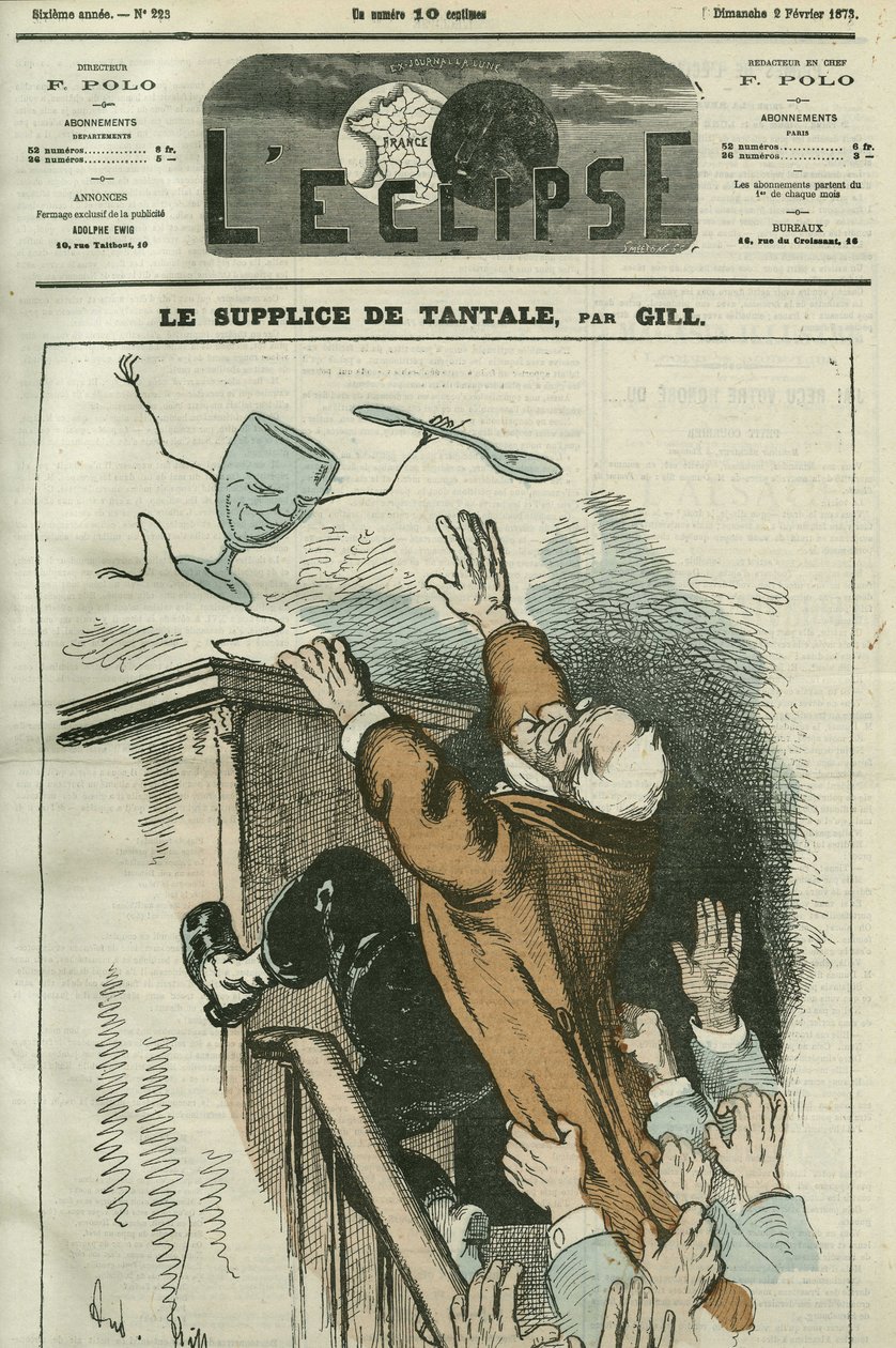 The Torment of Tantalus, karikatyr av Adolphe Thiers (1798-1874), fransk statsman. Omslag i "" L