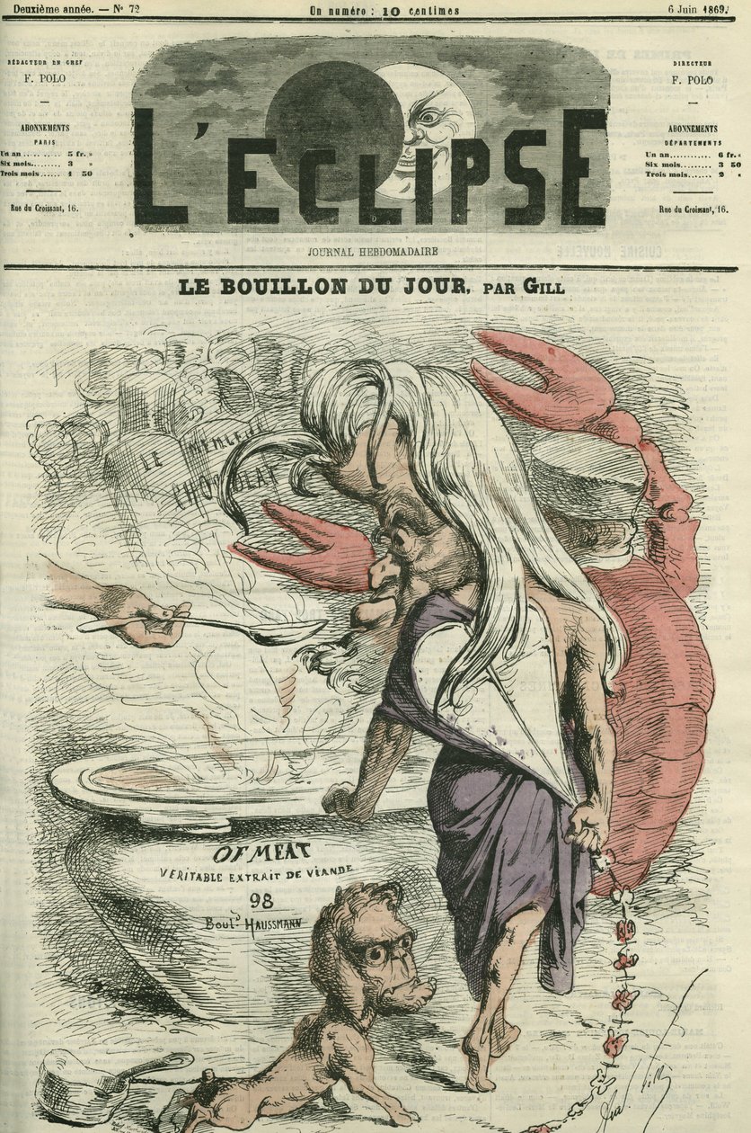 Dagens buljong, illustration för "" av-kött"", köttextrakt. Omslag i "" L