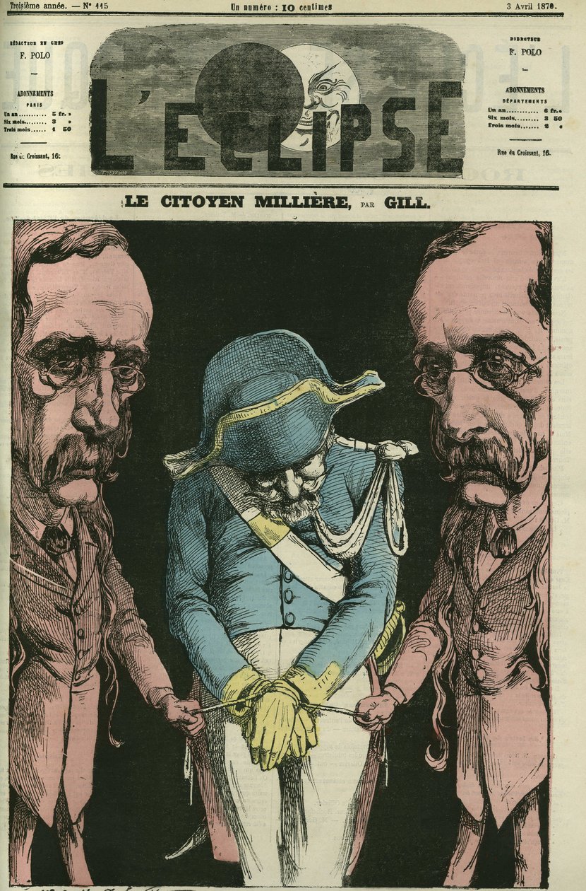 Medborgaren Milliere med hänvisning till Alexandre Dumas, Gill representerar honom med sina händer. Omslag i "" L