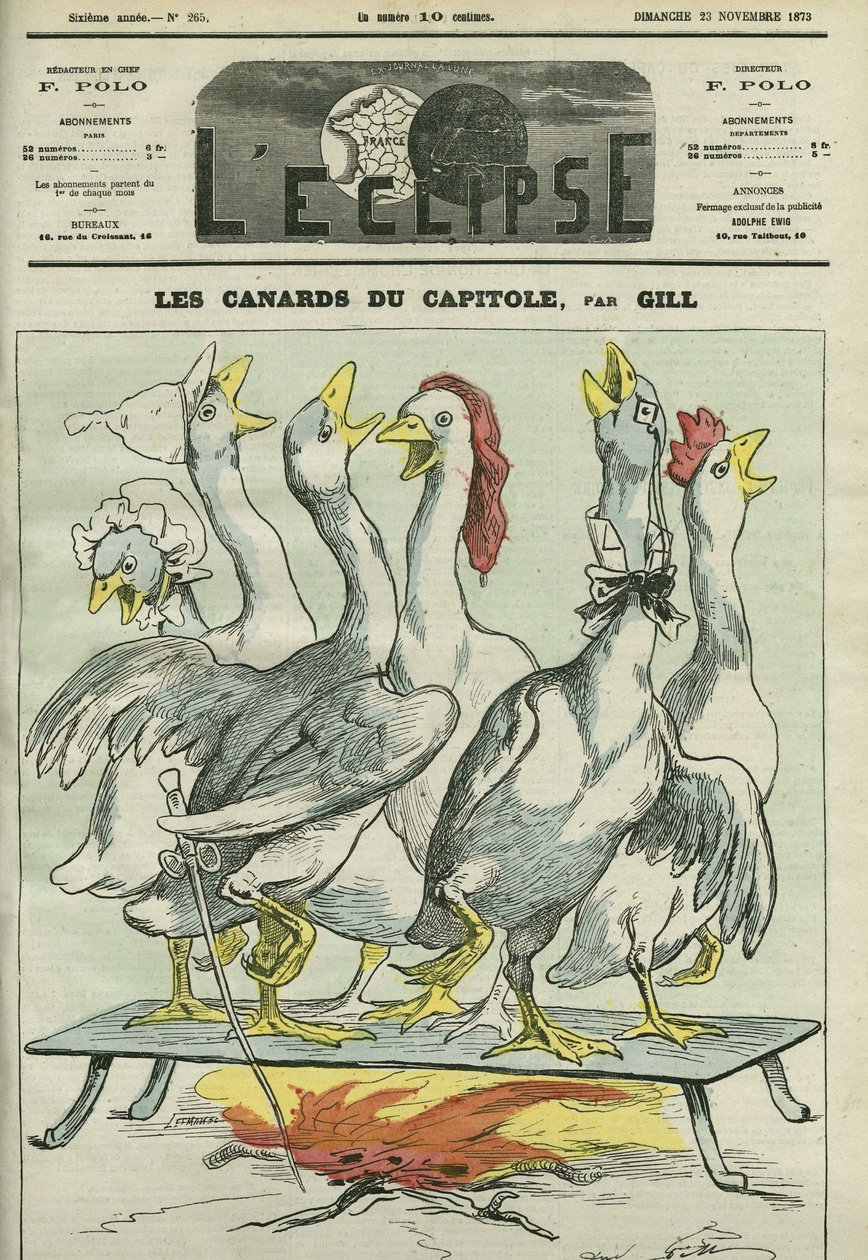 Capitoliumets ankor, karikatyr av tidningarna "La Patrie", "Le Constitutionnel", "Le Pays", "Le Figaro", "L