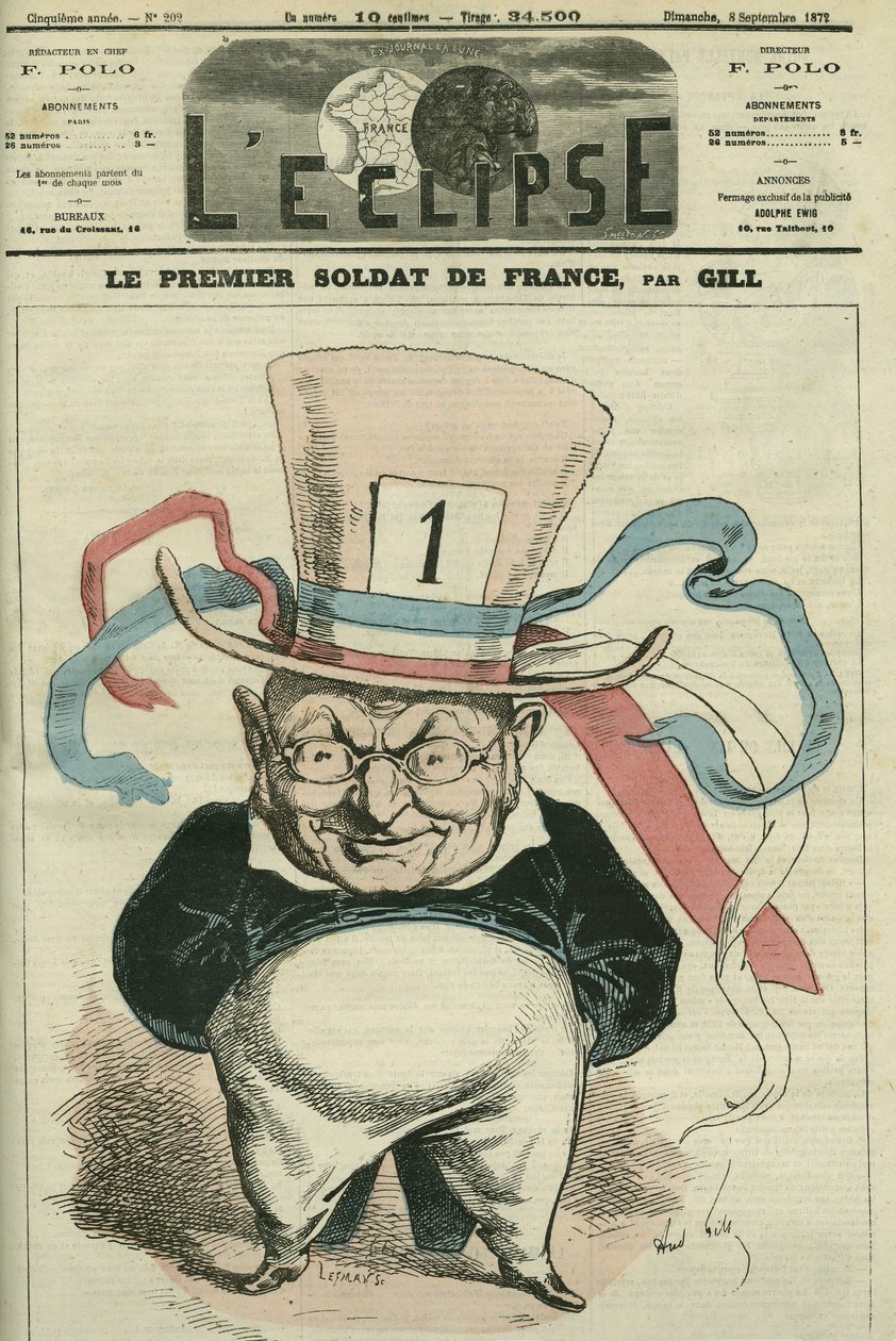 Frankrikes första soldat, Adolphe Thiers (1797-1877), fransk historiker och statsman. Omslag i "" L