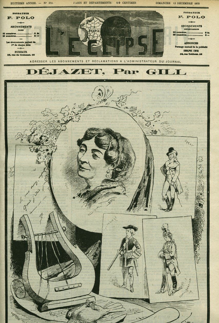 Hyllning och porträtt av Virginie Dejazet (1797-1875), opera-komisk sångerska. Omslag i "" L