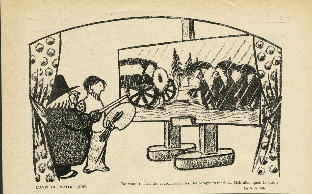 Illustration av Andre Helle (1875-1945) i Le Smile, nr 12, 20/03/13 - Mästarkubens åsikt - Konst, Avantgarde, Kubism av Andre Helle