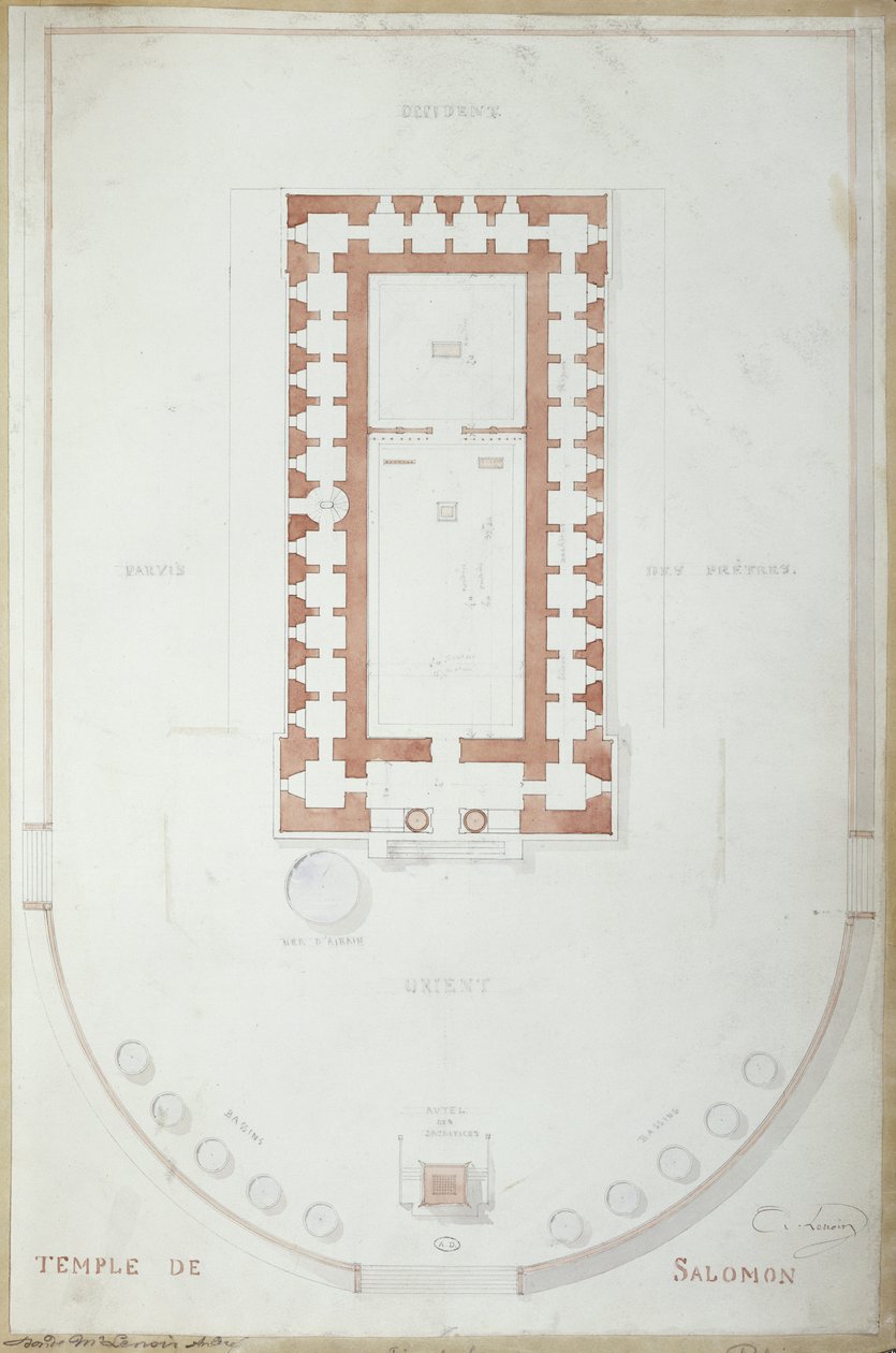 Plan över Salomos tempel i Jerusalem, mitten av 1800-talet (bläck och wc på papper) av Andre Lenoir