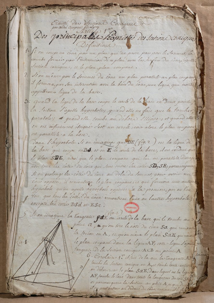 Ms 198 Page från Traite des Sections Coniques, 1788 av Andre Marie Ampere
