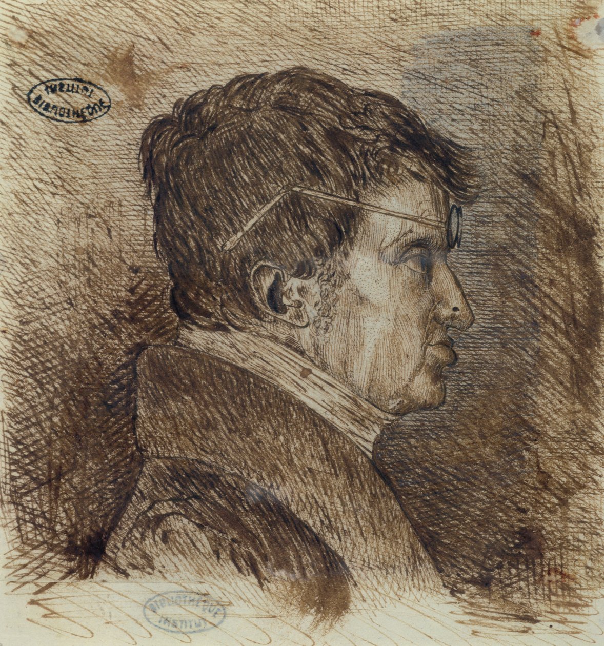 Självporträtt 1775-1836, tidigt 1800-tals penna och bläck på papper av Andre Marie Ampere