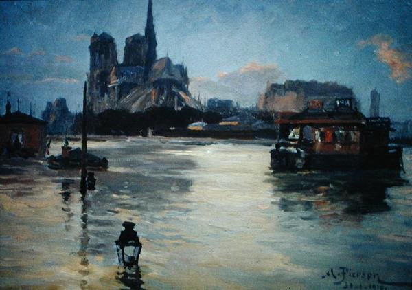 Utsikt över Pont de la Tournelle under översvämningarna 1910 av Andre Pierson
