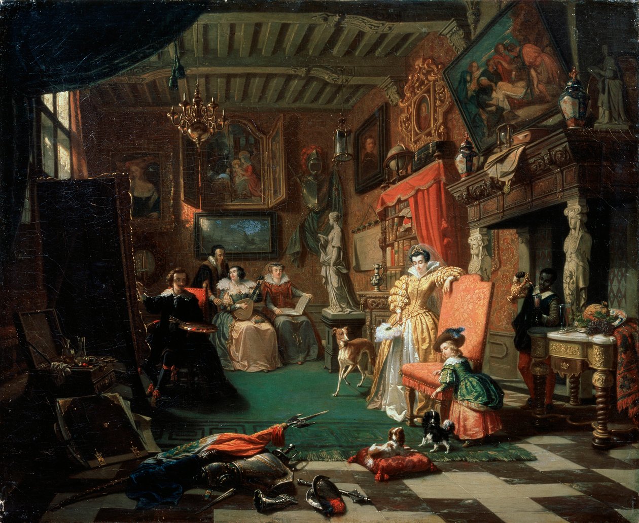 "Sir Anthony van Dyck målar ett porträtt", 1853 av Andre Plumot