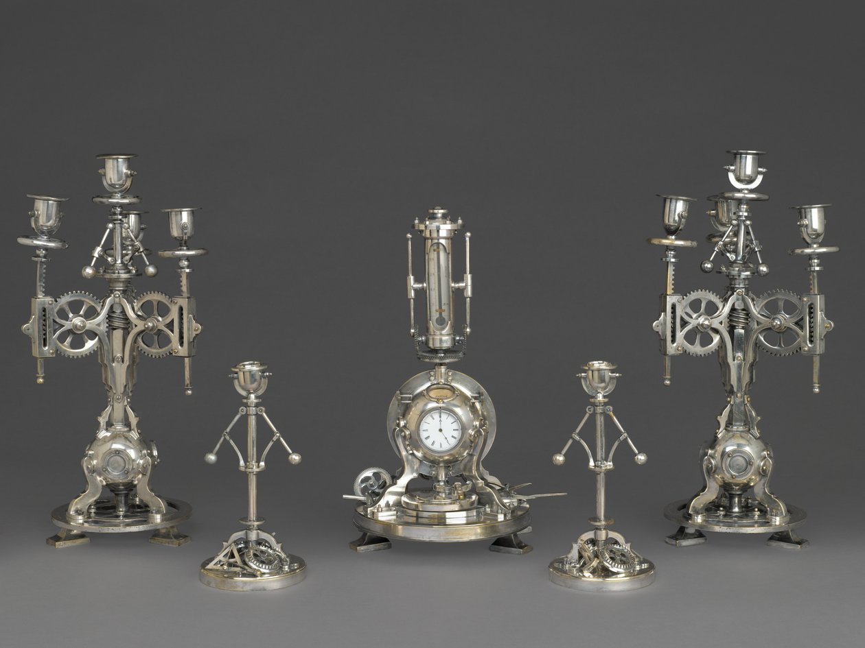 Klocka, del av en femdelad klocka, ca 1880 (försilvrad brons, glas, papper) av Andre Romain Guilmet