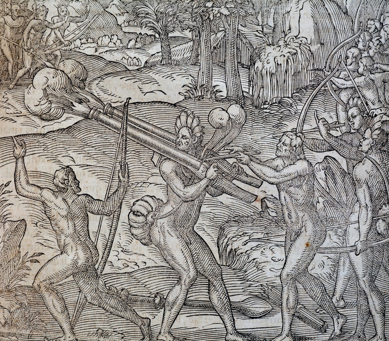 Strid mellan infödda i Kanada, gravyr från Cosmographie Universelle, av Andre Thevet, Paris 1575 av Andre Thevet