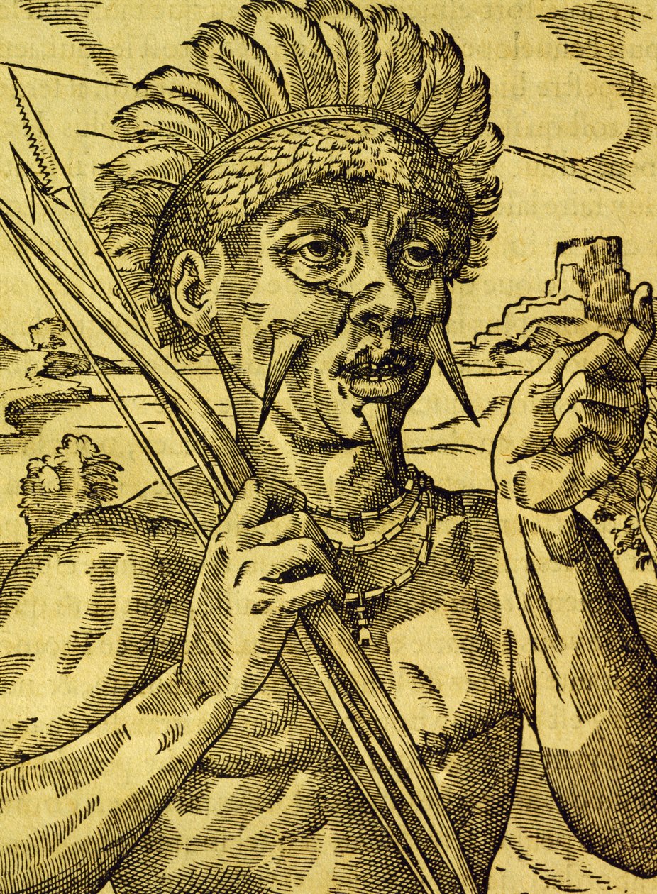 Chef för kannibalernas stam, gravyr från Universal Cosmology, av Andre Thevet (1504-1592), Paris av Andre Thevet