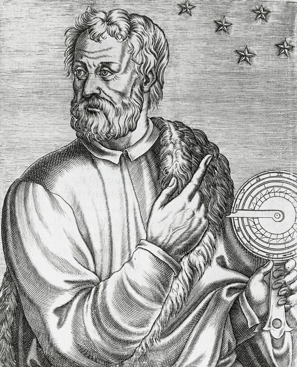 Porträtt av Christopher Columbus (1451-1506), italiensk navigatör, gravyr från The True Portraits and Lives of Illustrious Men av Andre Thevet