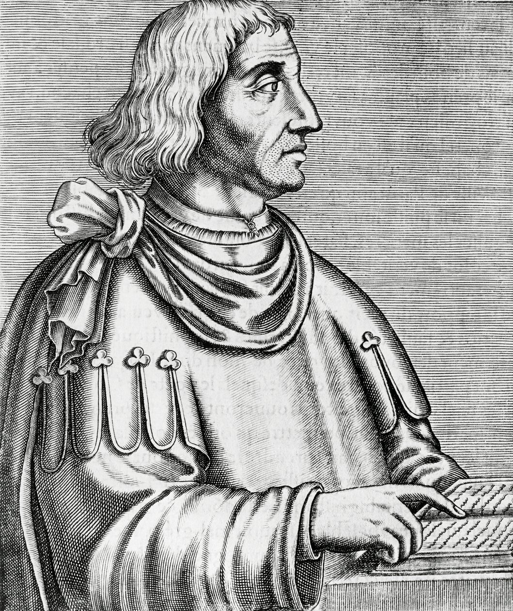 Porträtt av Philippes de Commines (cirka 1445-cirka 1512), historiker och diplomat, gravyr från The True Portraits and Lives of Illustrious Men av Andre Thevet