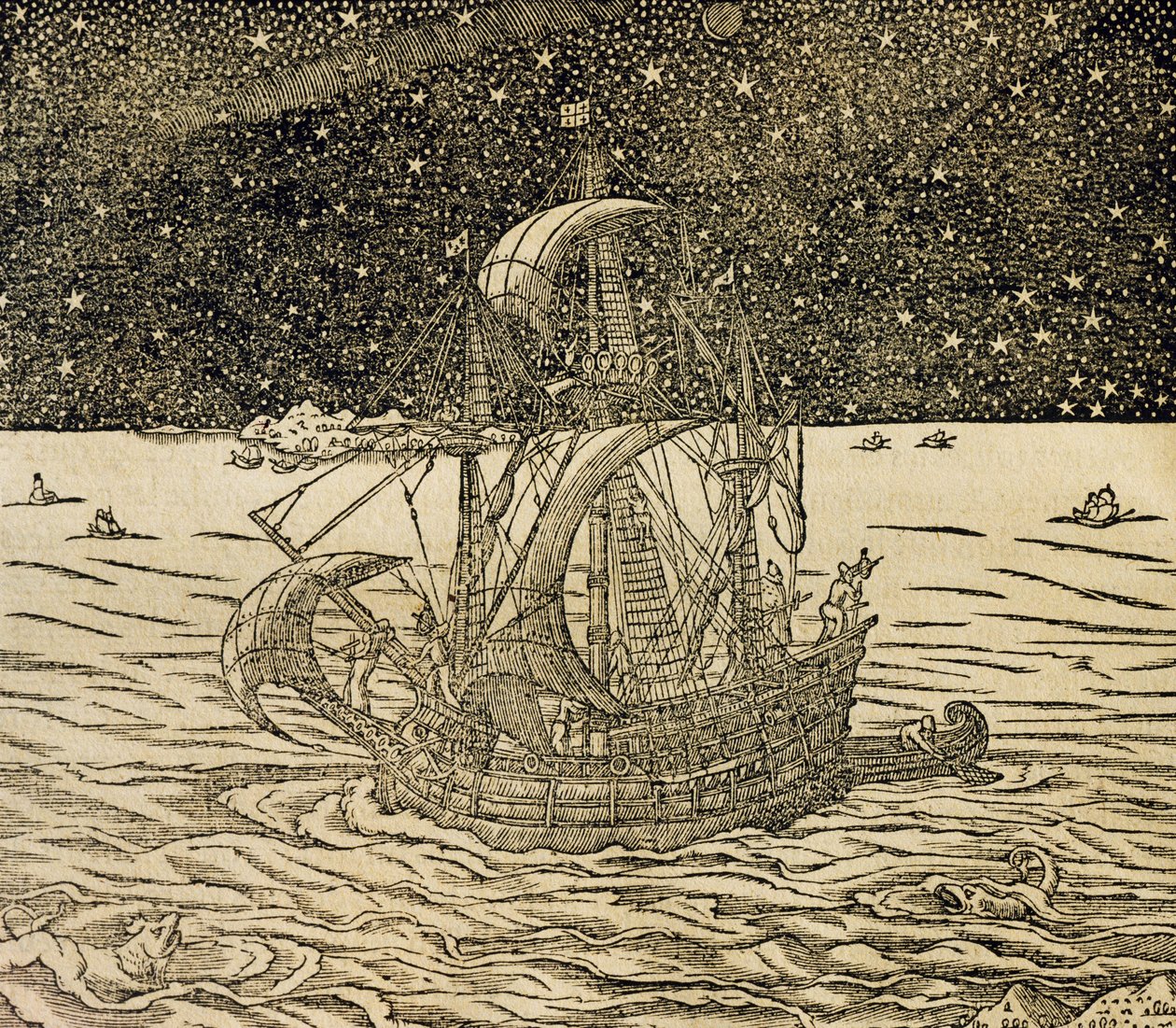 Sjömän som följer den norra vägen, gravyr från Universal Cosmology, av Andre Thevet (1504-1592), Paris av Andre Thevet