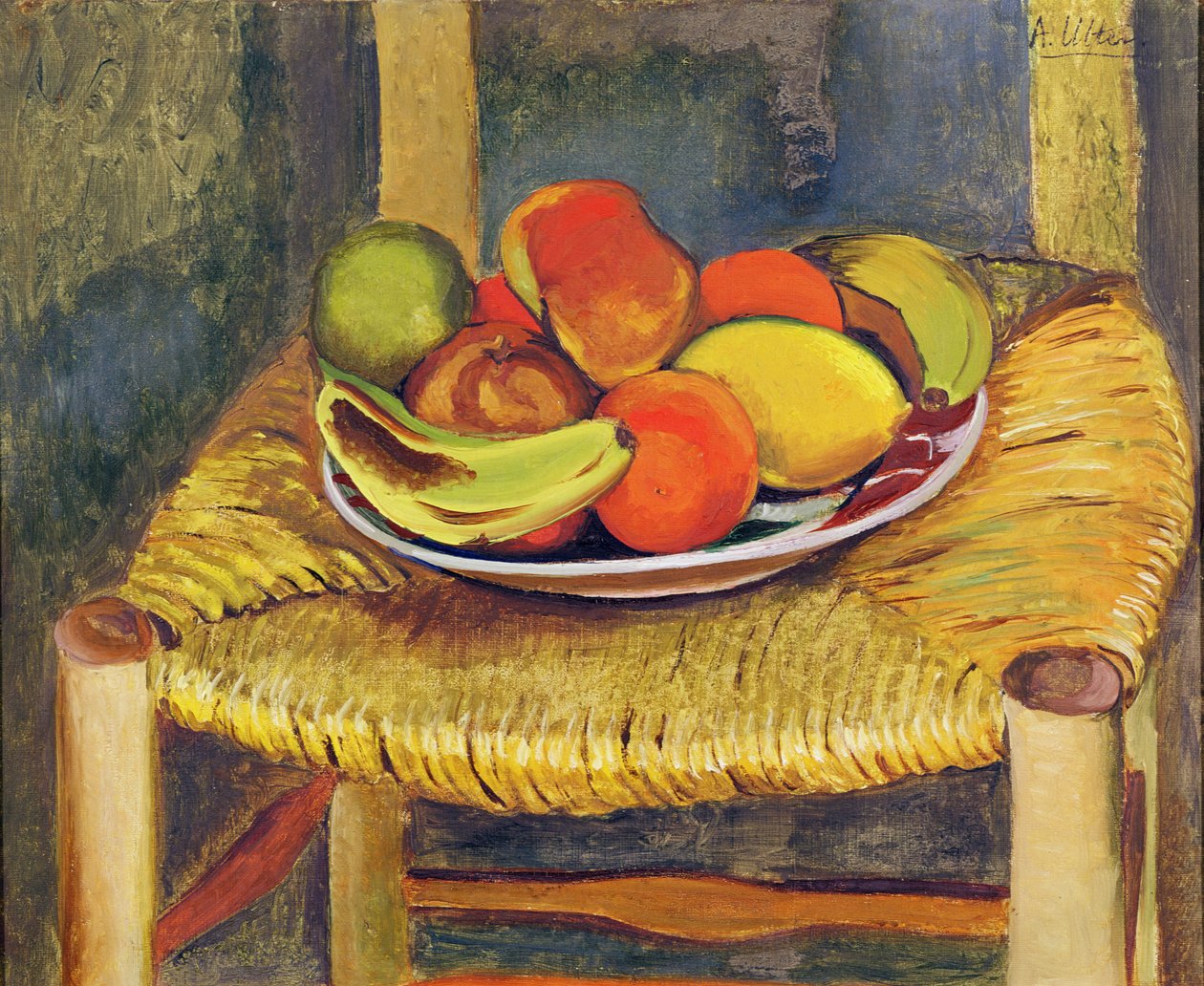 Stilleben med en pall (olja på duk) av Andre Utter