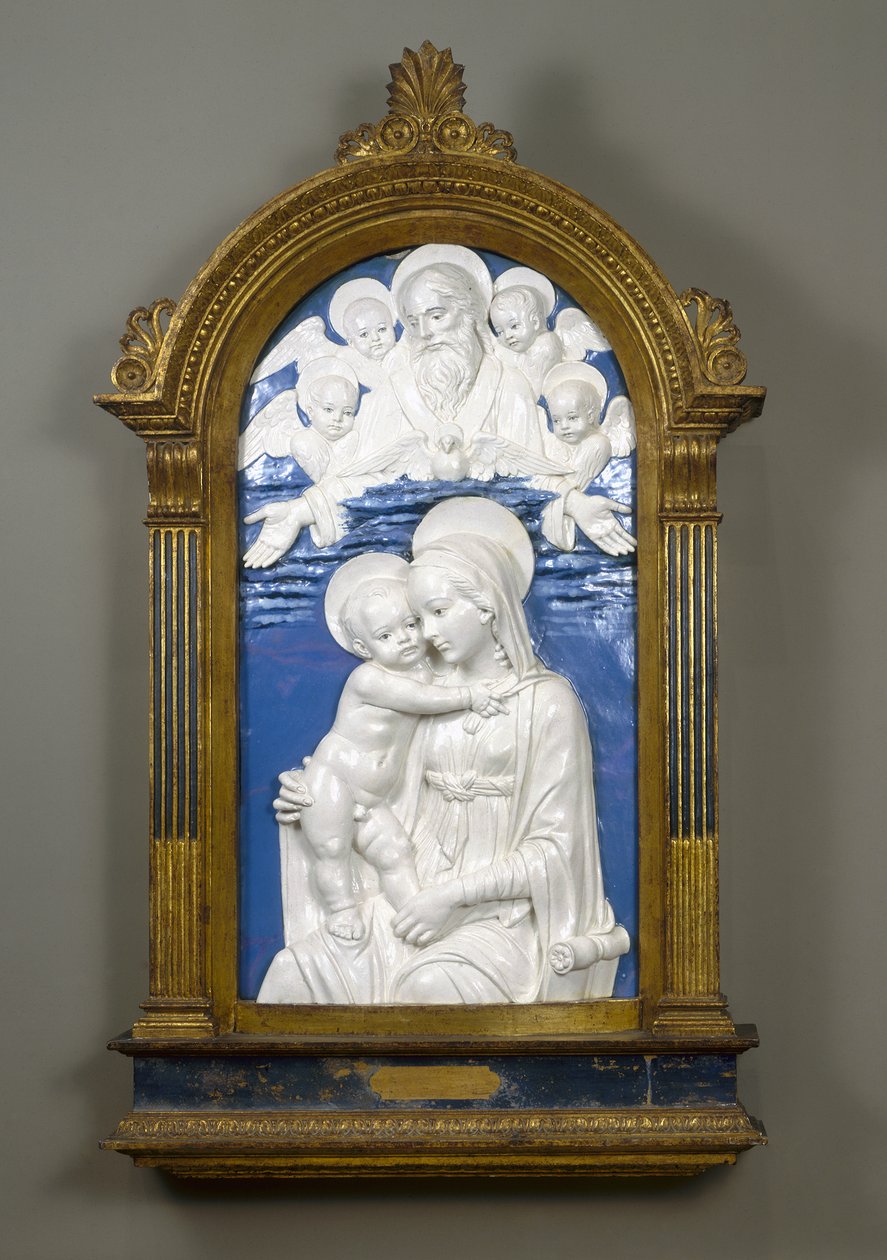 Madonna och barn med Gud Fadern och Keruberna, 1480-90 (glaserad terrakotta) av Andrea Della Robbia