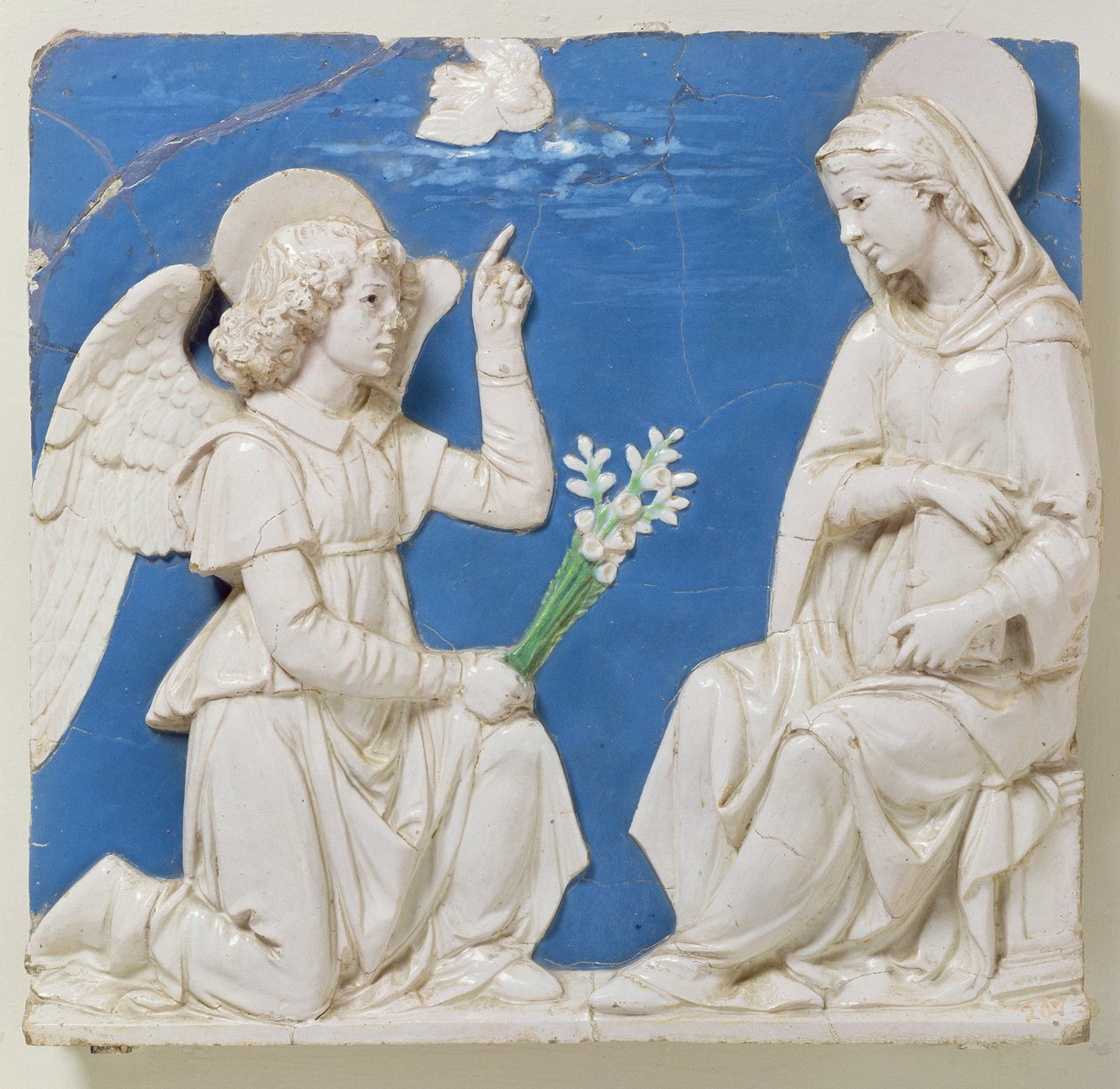 Bebådelsen (glaserad terrakotta) av Andrea Della Robbia
