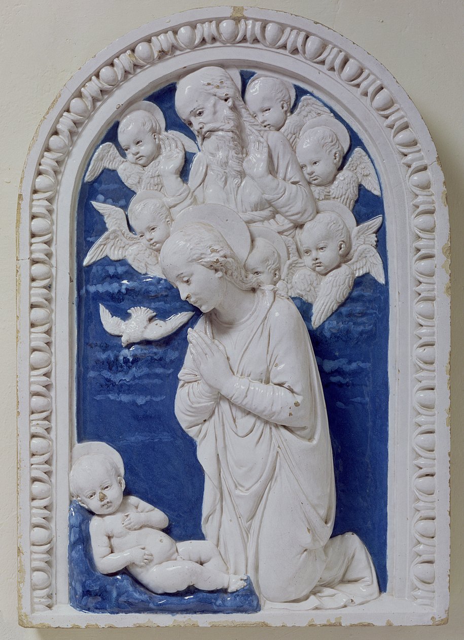 Madonnan och barnet (glaserad terrakotta) av Andrea Della Robbia