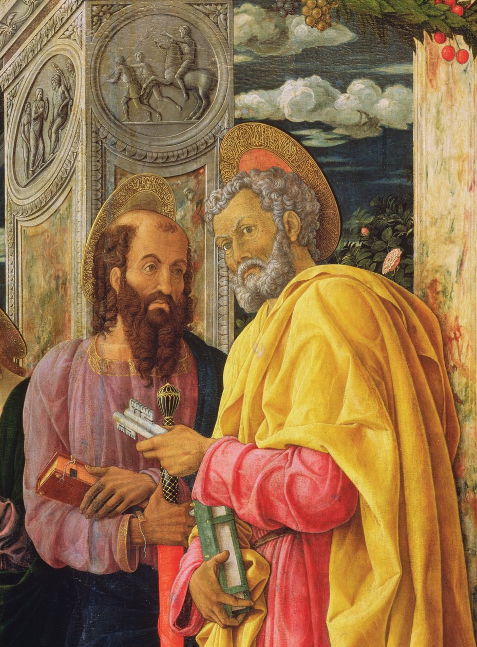 Altartavla från San Zeno Maggiore, Verona, detalj av den vänstra panelen som visar Sankt Peter och Sankt Paulus, ca 1456-60 av Andrea Mantegna