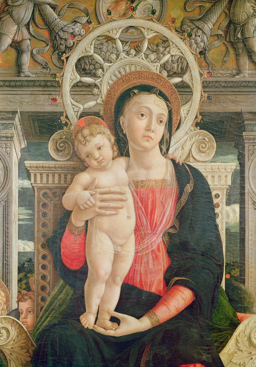 Altartavla av St. Zeno av Verona, detalj av den centrala panelen föreställande Jungfrun och Kristusbarnet, 1456-60 (detalj av 237994) av Andrea Mantegna