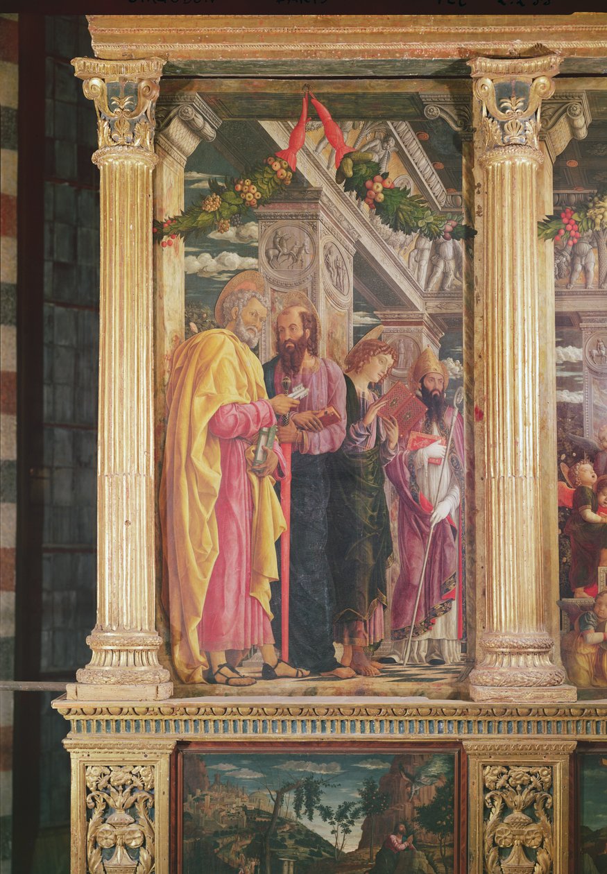Altartavla av St. Zeno av Verona, vänster panel som visar St. Peter, St. Paul och St. John, 1456-60 (detalj av 214237) av Andrea Mantegna