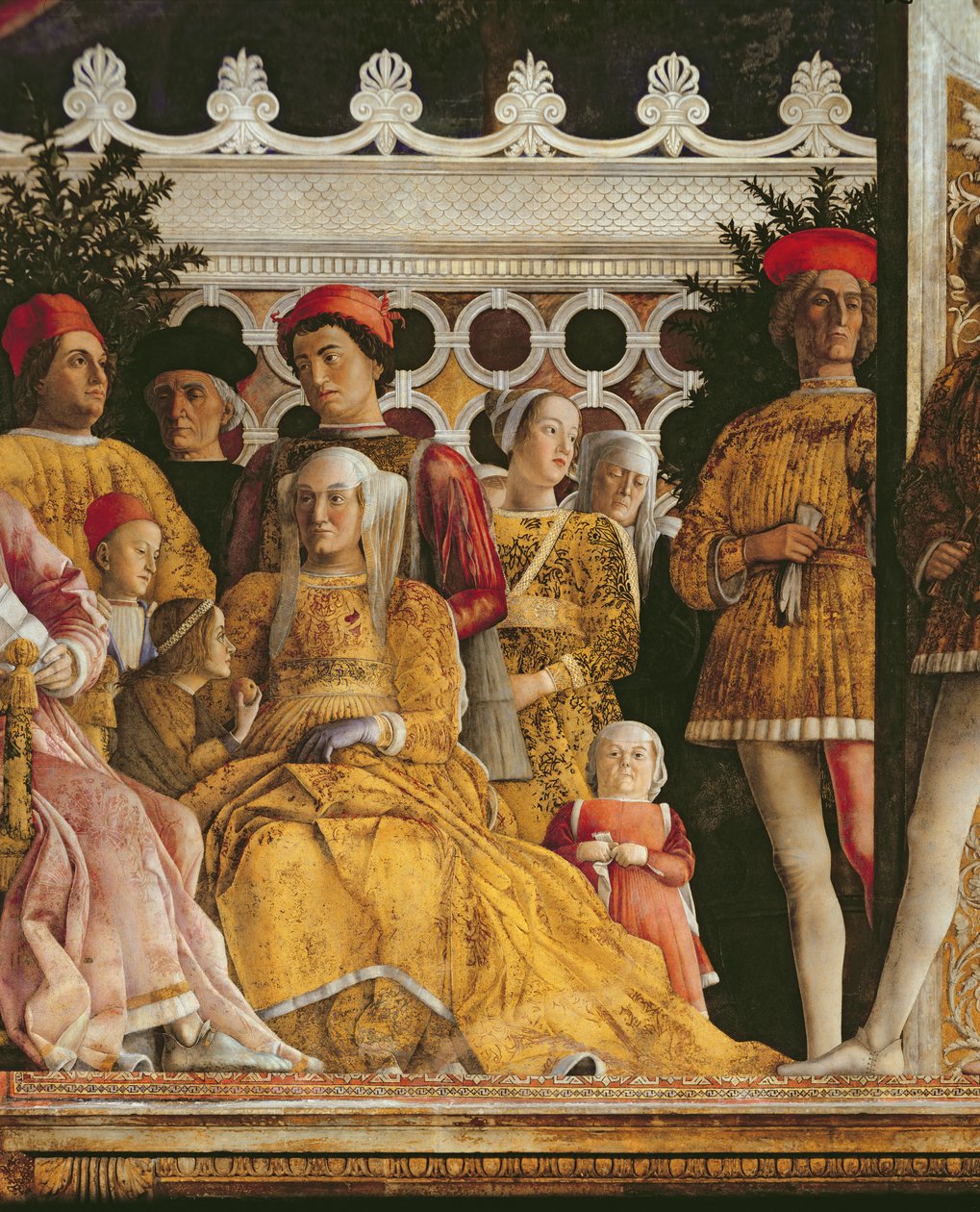 Detalj av Barbara av Brandenburg, (hustru till Marchese Ludovico Gonzaga III av Mantua och deras barn och hovmän), från Camera degli Sposi eller Camera Picta, 1465-74 av Andrea Mantegna