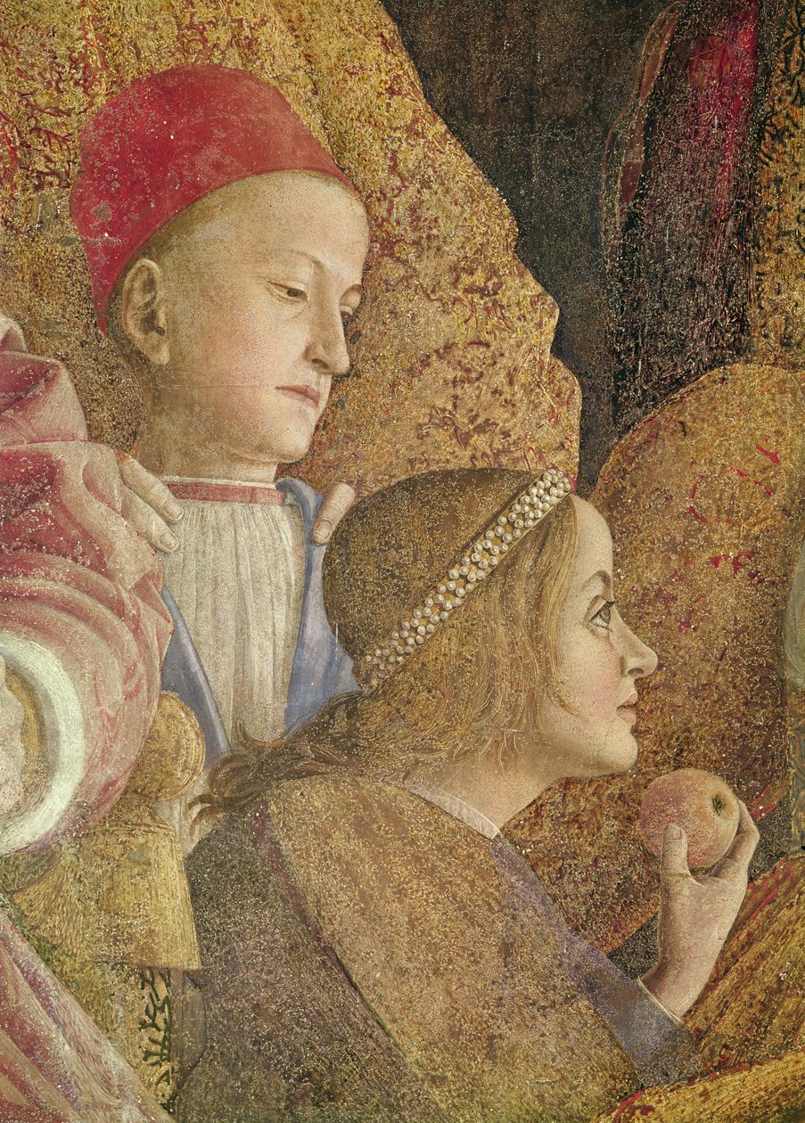 Marchese Ludovico Gonzago III av Mantua med sin familj och hovmän, (detalj av Gonzago-barnen), c.1465-74 (detalj av 78461) av Andrea Mantegna