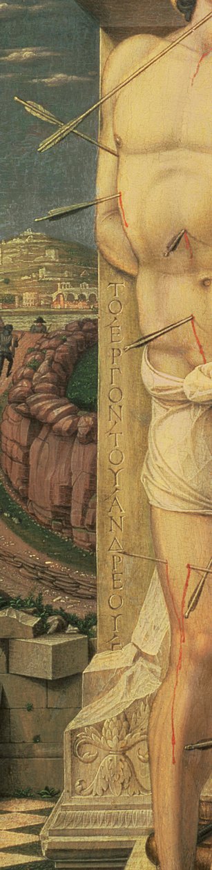St. Sebastian (detalje), ca. 1459 (tempera på panel) svensk av Andrea Mantegna