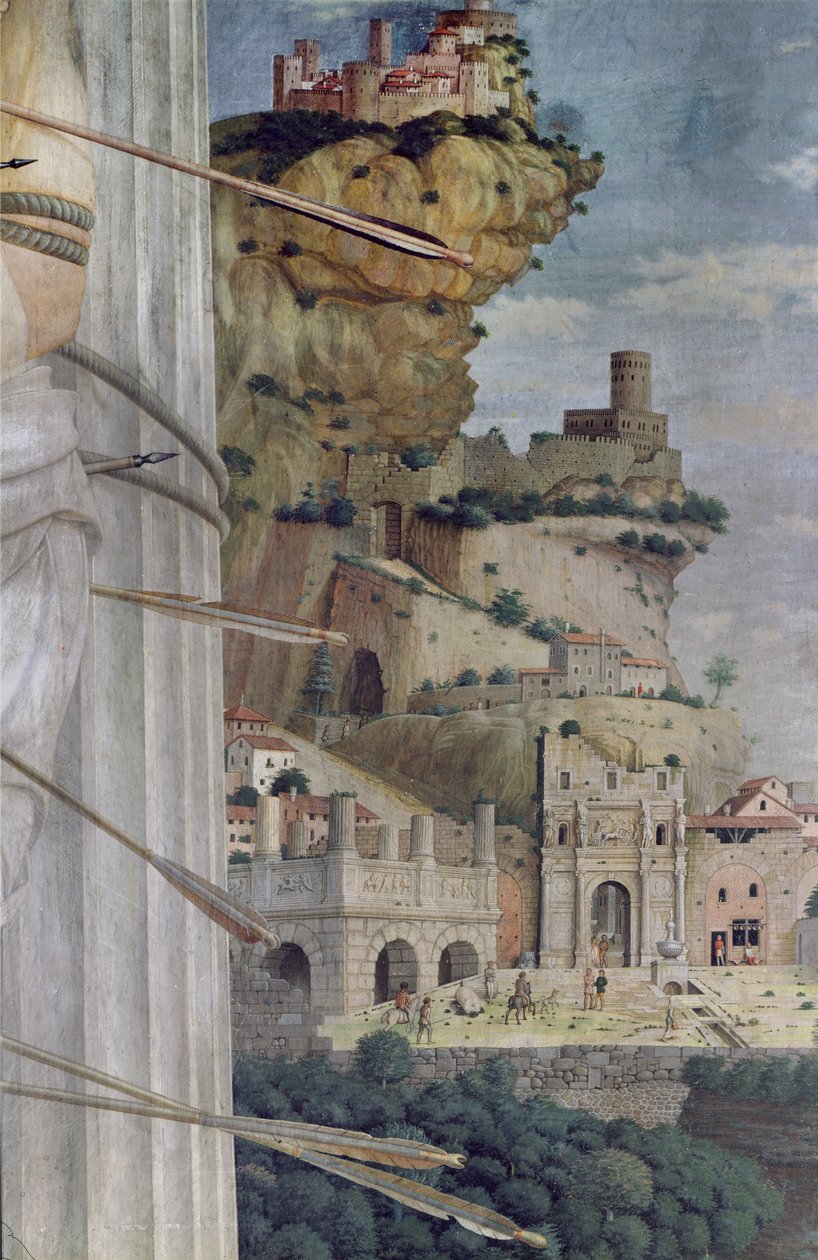 St. Sebastian, detalj av landskapet, 1481 av Andrea Mantegna