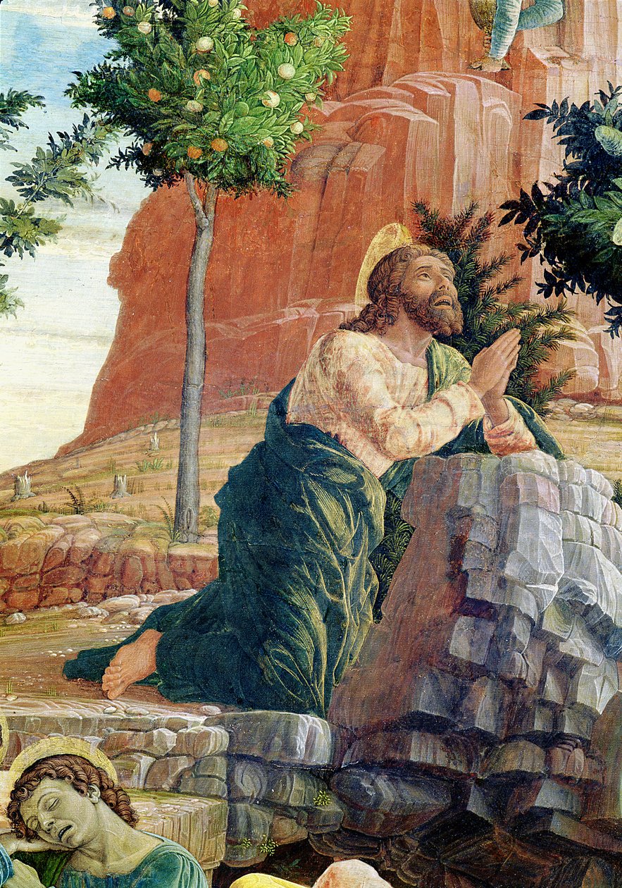 Agony in the Garden, vänstra predellapanel från altartavlan av St. Zeno av Verona, 1456-60 (detalj av 214241) av Andrea Mantegna