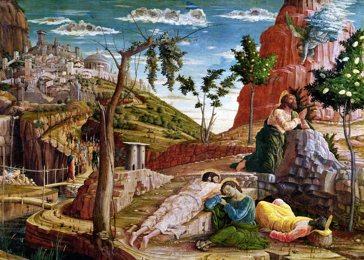 Agony in the Garden, vänstra predellapanelen från altartavlan av St. Zeno av Verona, 1456-60 av Andrea Mantegna