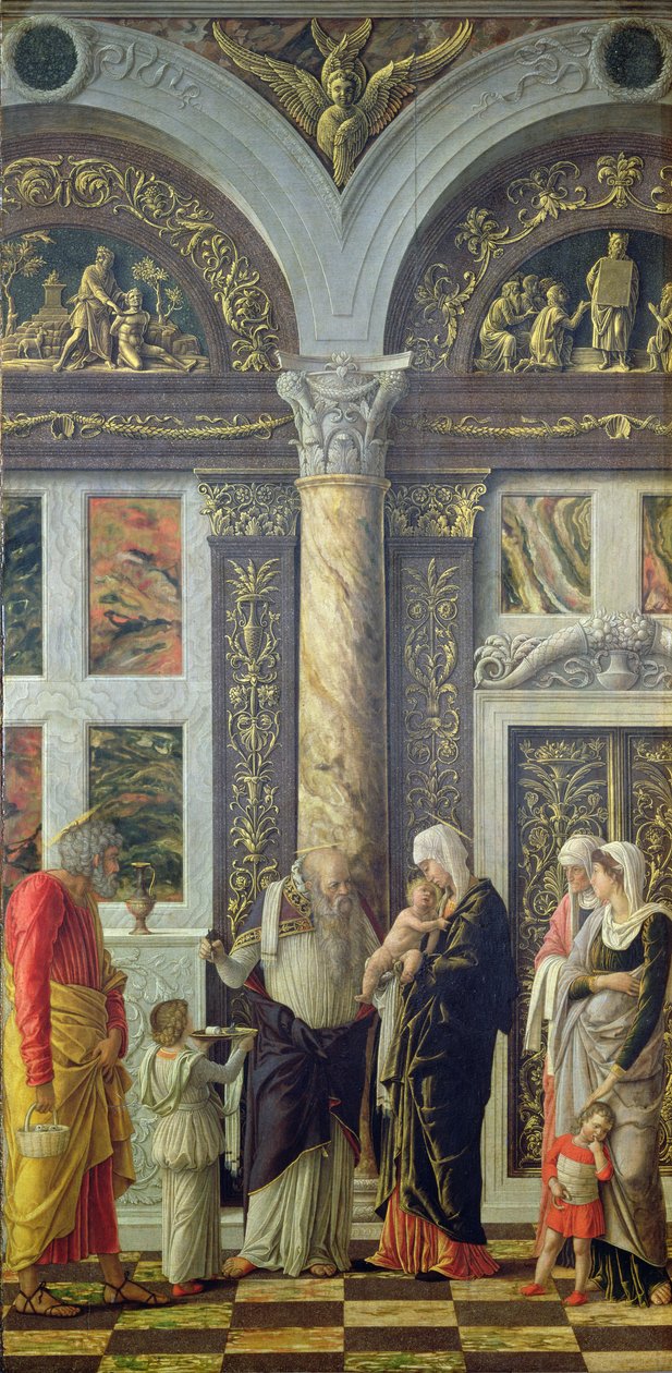 Omskärelsen, mittpanel från altartavlan, c.1466 (tempera på panel) (se även 50042) av Andrea Mantegna