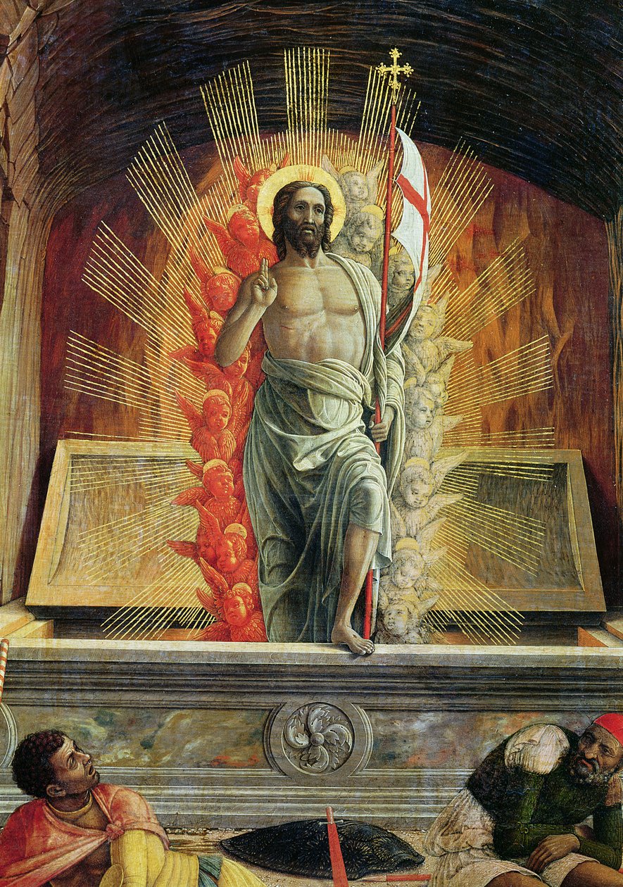 Uppståndelsen, höger predellapanel från altartavlan av St. Zeno av Verona, 1456-60 (detalj av 214239) av Andrea Mantegna