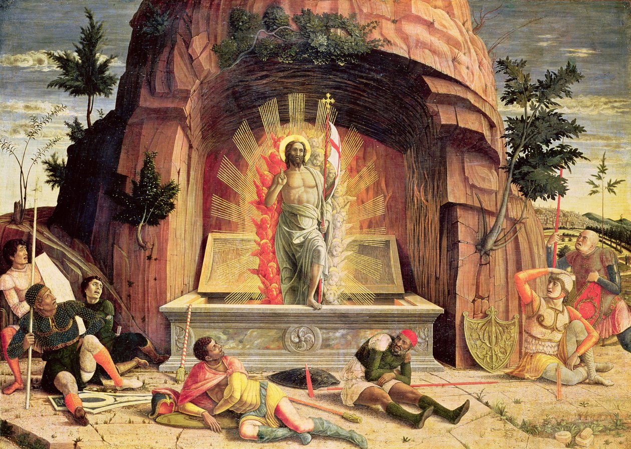 Opstandelsen, højre hånd predella panel fra altertavlen af St. Zeno af Verona, 1456-60 sverige av Andrea Mantegna